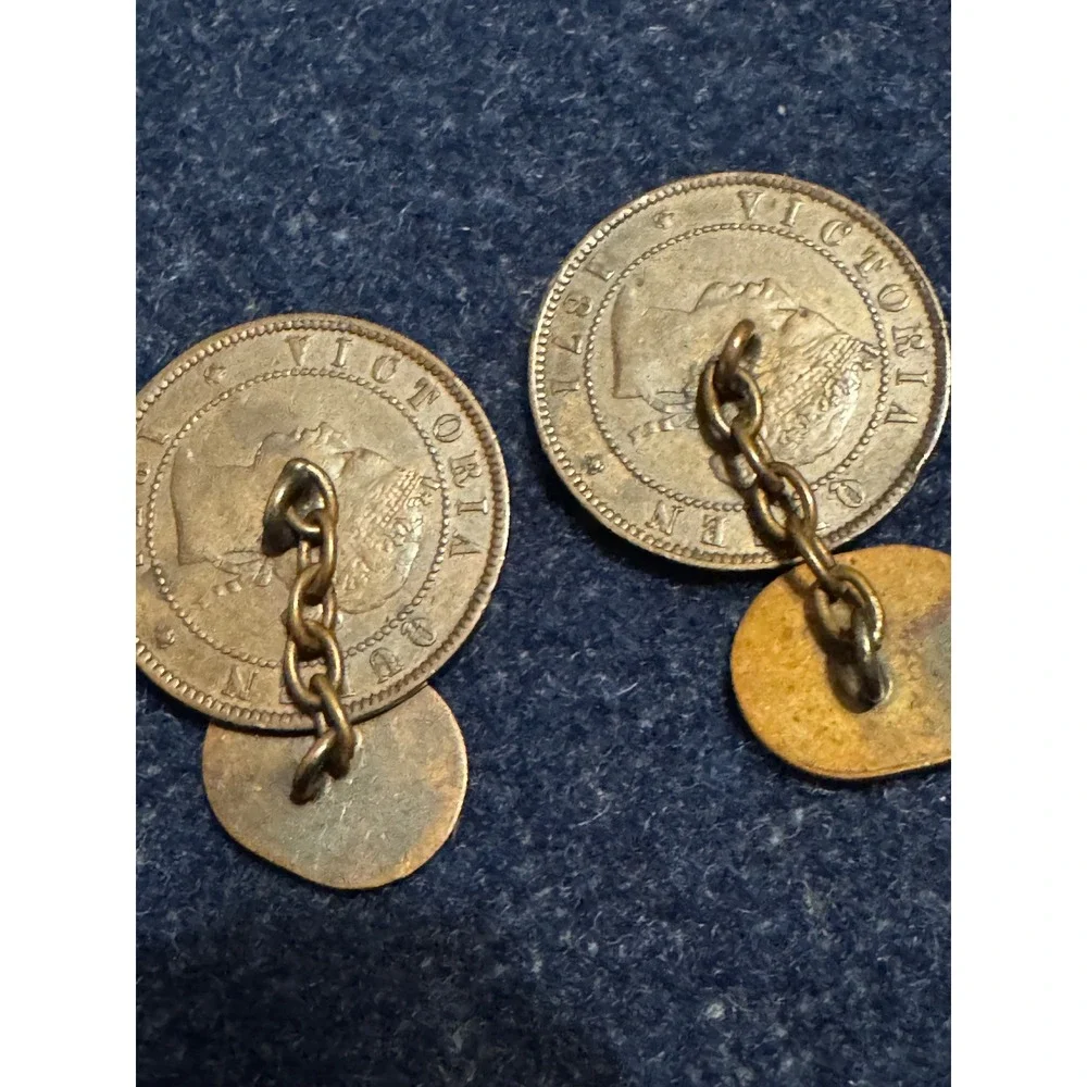 Antique 1871 Prince Edward Island One Cent Coin Cufflinks Victoria Bronze Pair